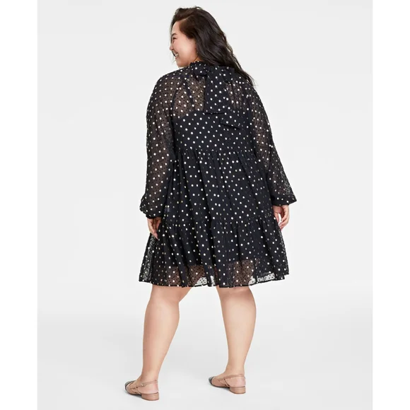ON 34th Women's Large Black & Metallic Gold Dot Tiered Sheer Dress NWT - Picture 2 of 6